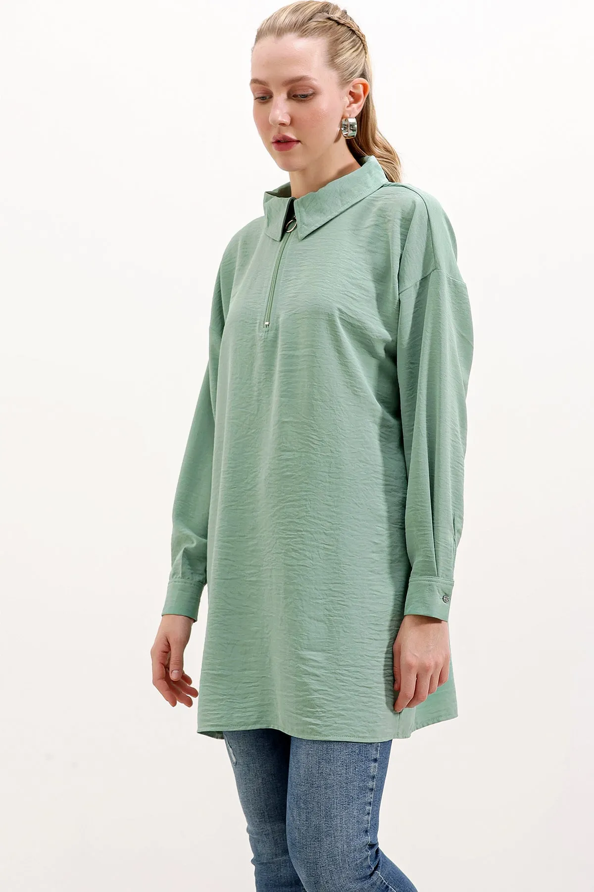 BGD Women Zippered Oversize Tunic - Water Green - Avondale