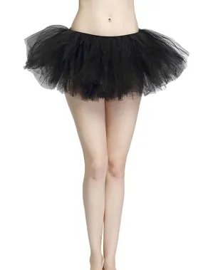 Black - 5 Layer Tutu Skirt for Running, Dress-Up, Costumes