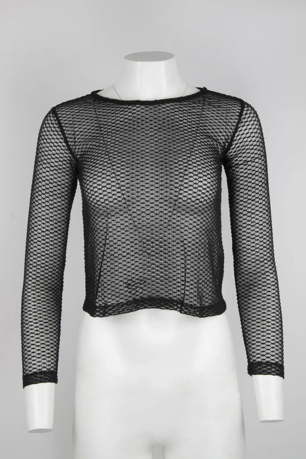 Black embroidered mesh top - S