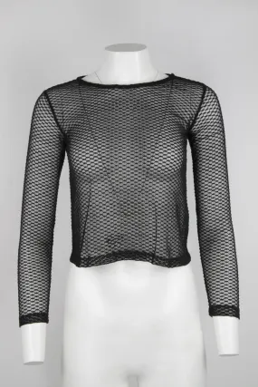 Black embroidered mesh top - S