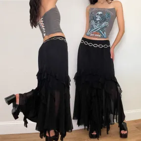 Black Ruffle Low Rise Maxi Skirt (S)