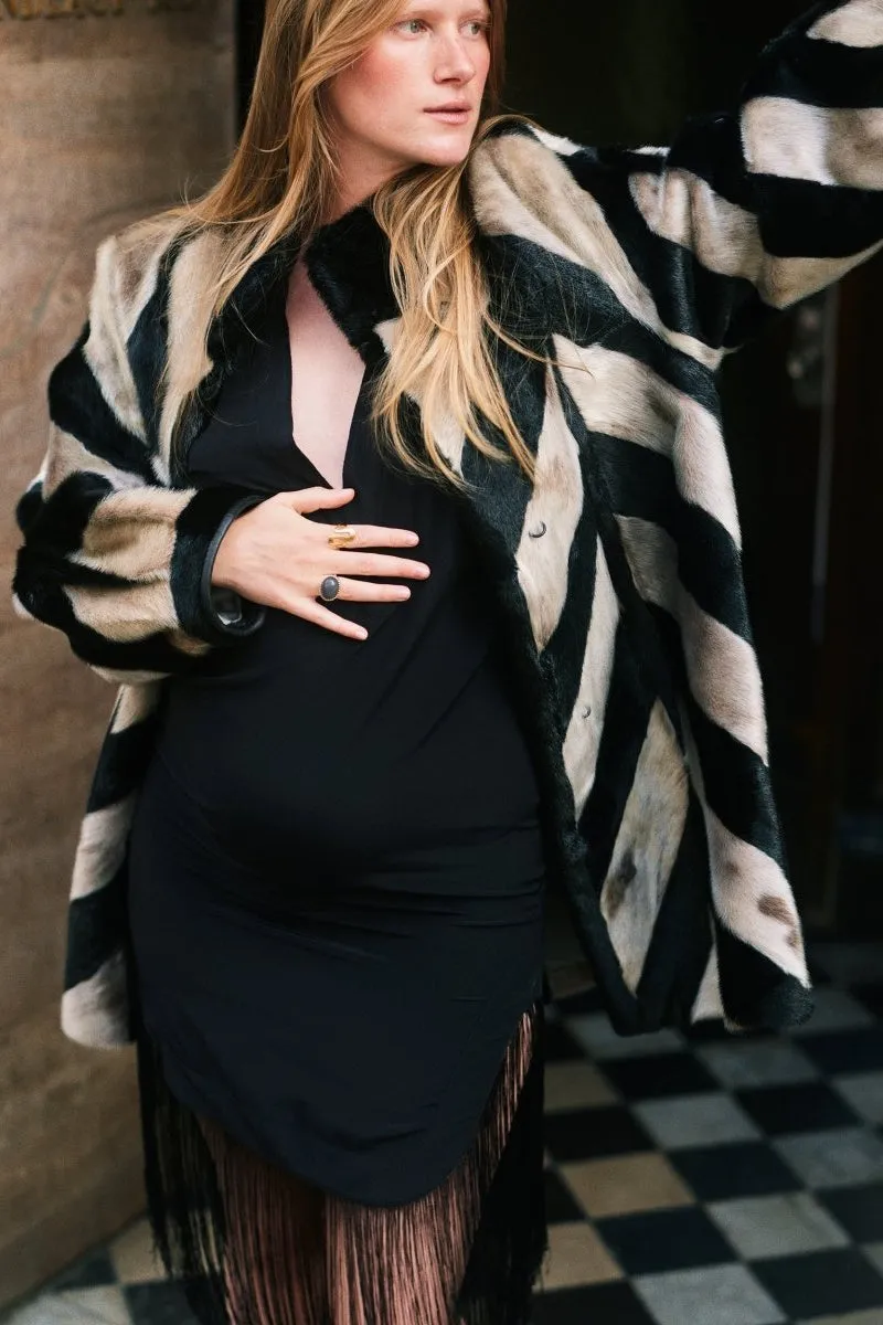 Black Silver Fur Coat