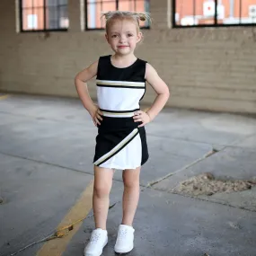Black, White & Vegas Gold Metallic Cheerleading Outfit