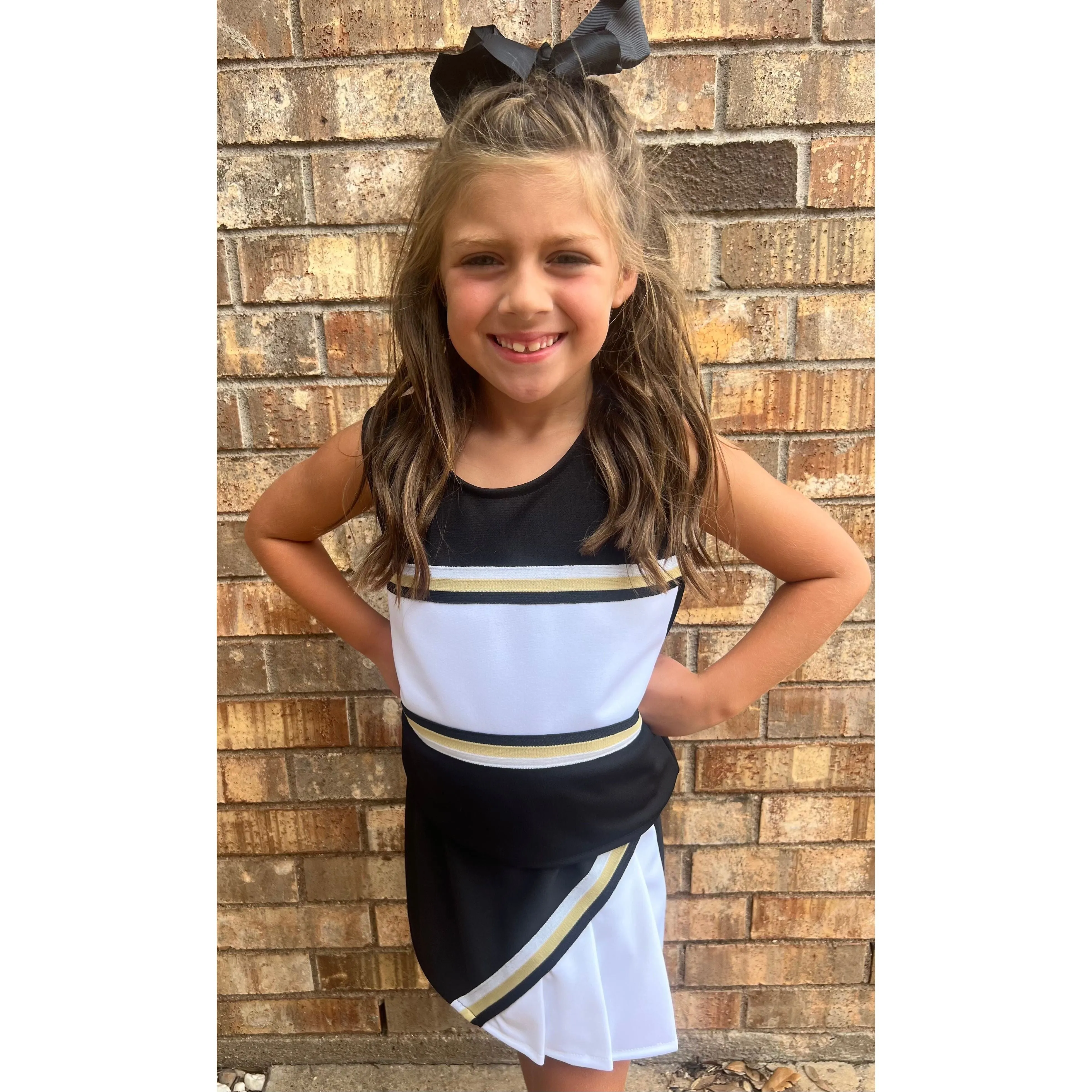 Black, White & Vegas Gold Metallic Cheerleading Outfit