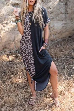 BlackContrast Leopard T-shirt Dress