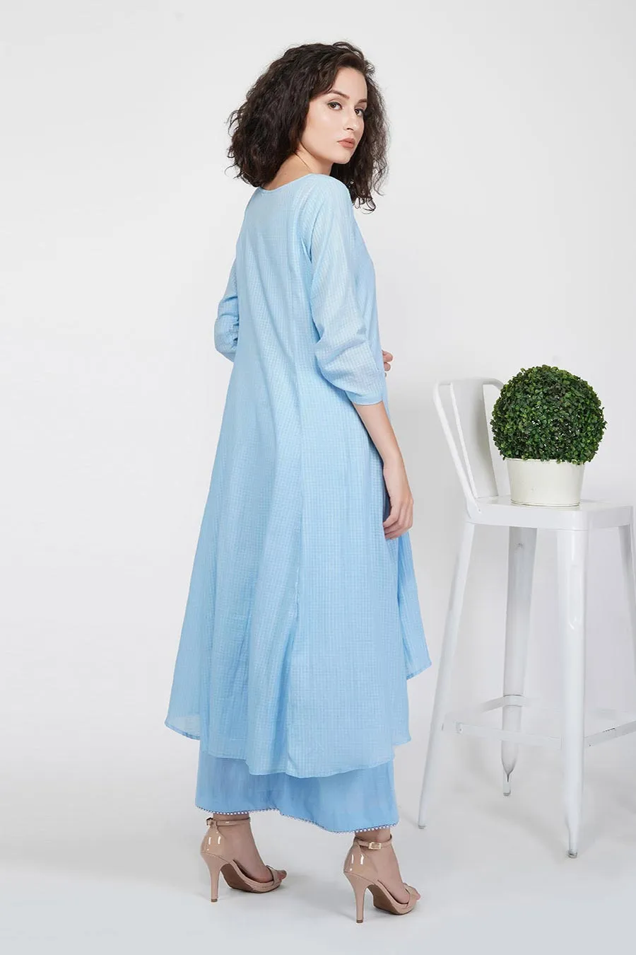 Blue High-Low Kurta & Pants Set