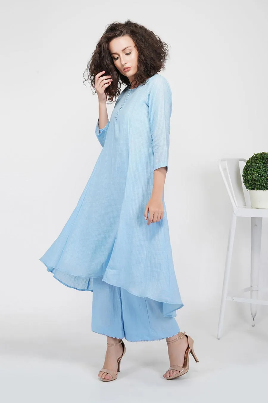 Blue High-Low Kurta & Pants Set
