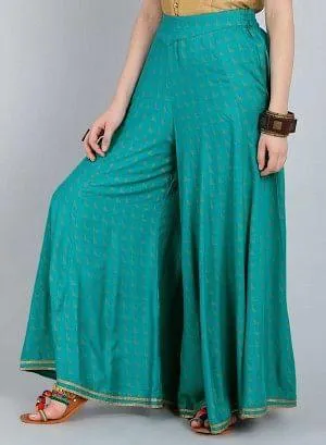 Blue Printed Flared Pants