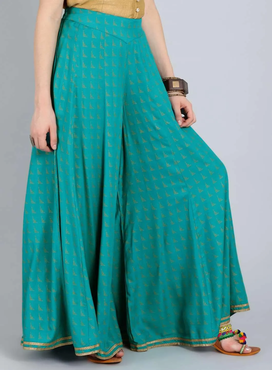 Blue Printed Flared Pants