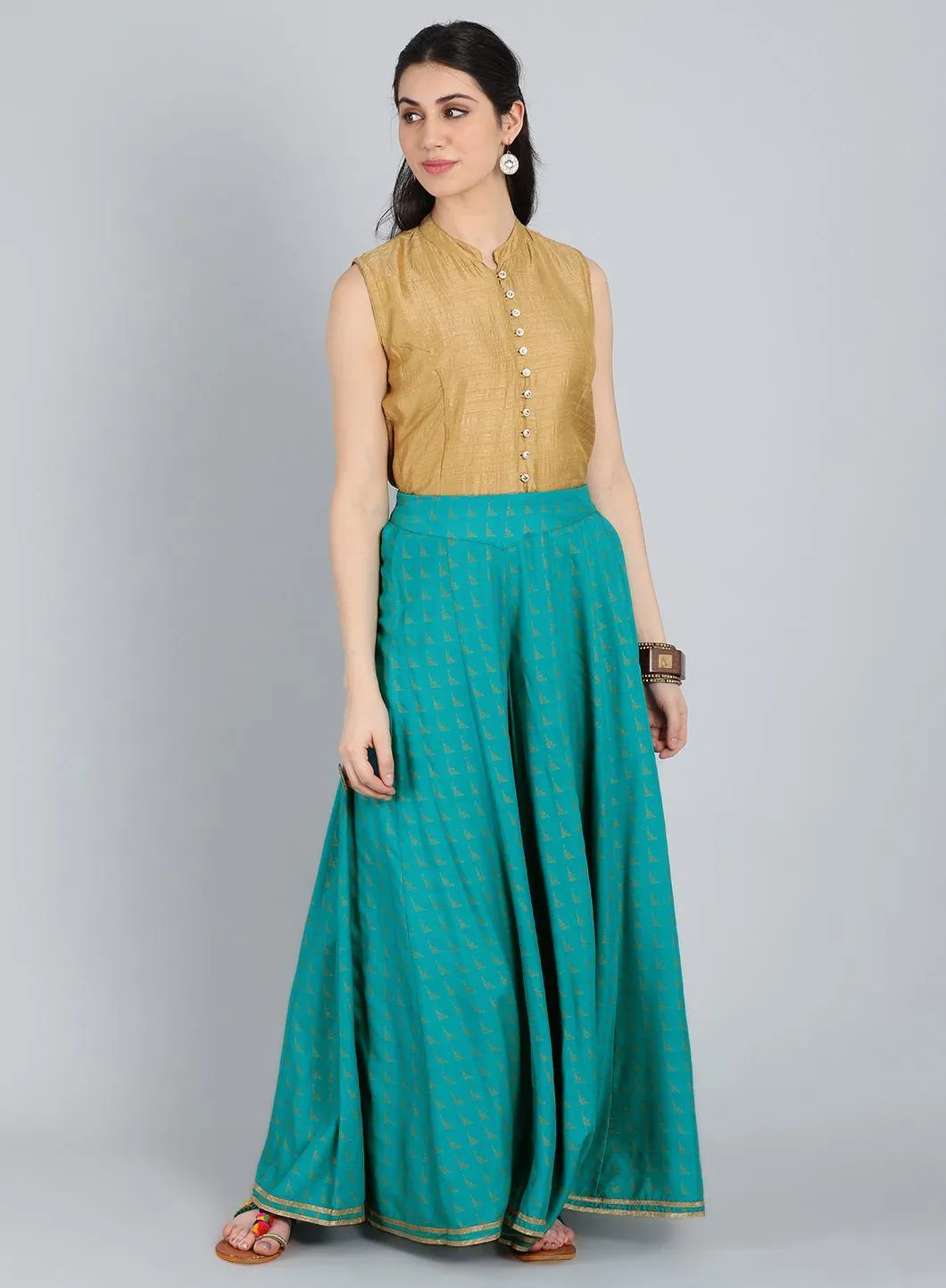 Blue Printed Flared Pants