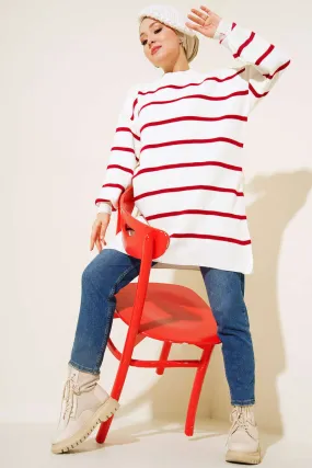 BNG Women -33 Striped Knit Tunic Red - Clermont