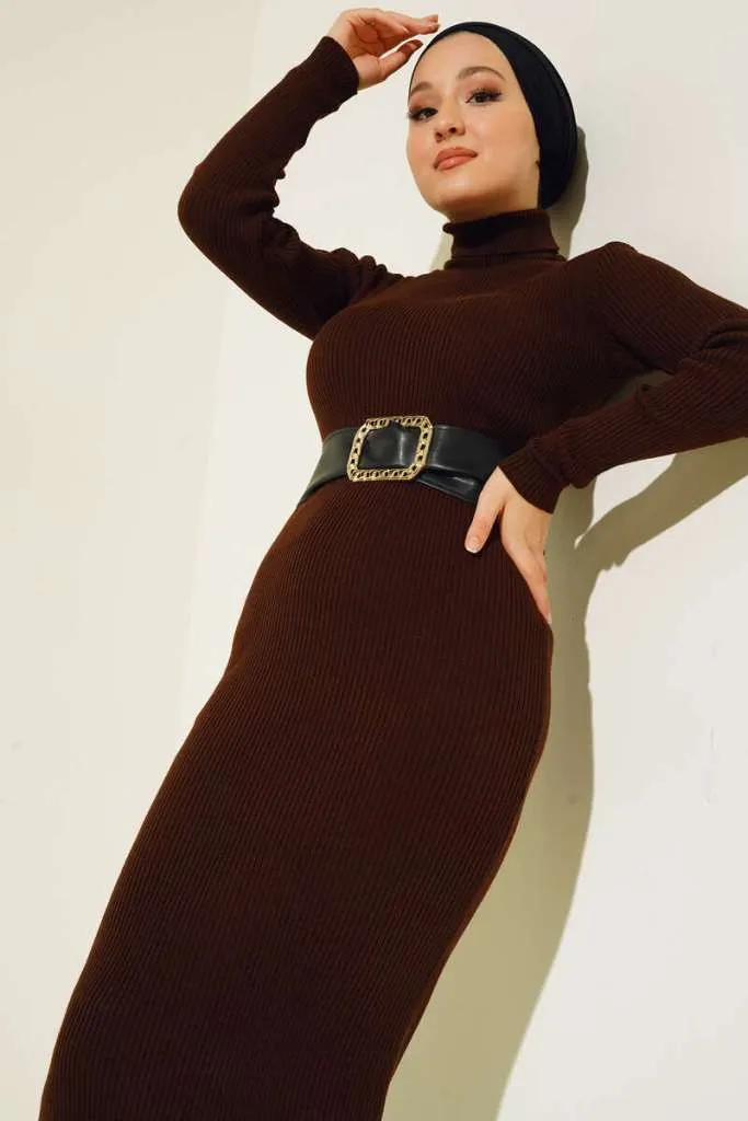 BNG Women Ribbed Long Sweater Dress Brown - Clermont