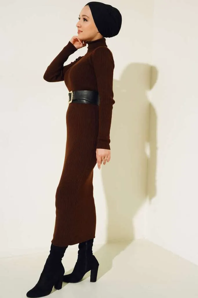 BNG Women Ribbed Long Sweater Dress Brown - Clermont