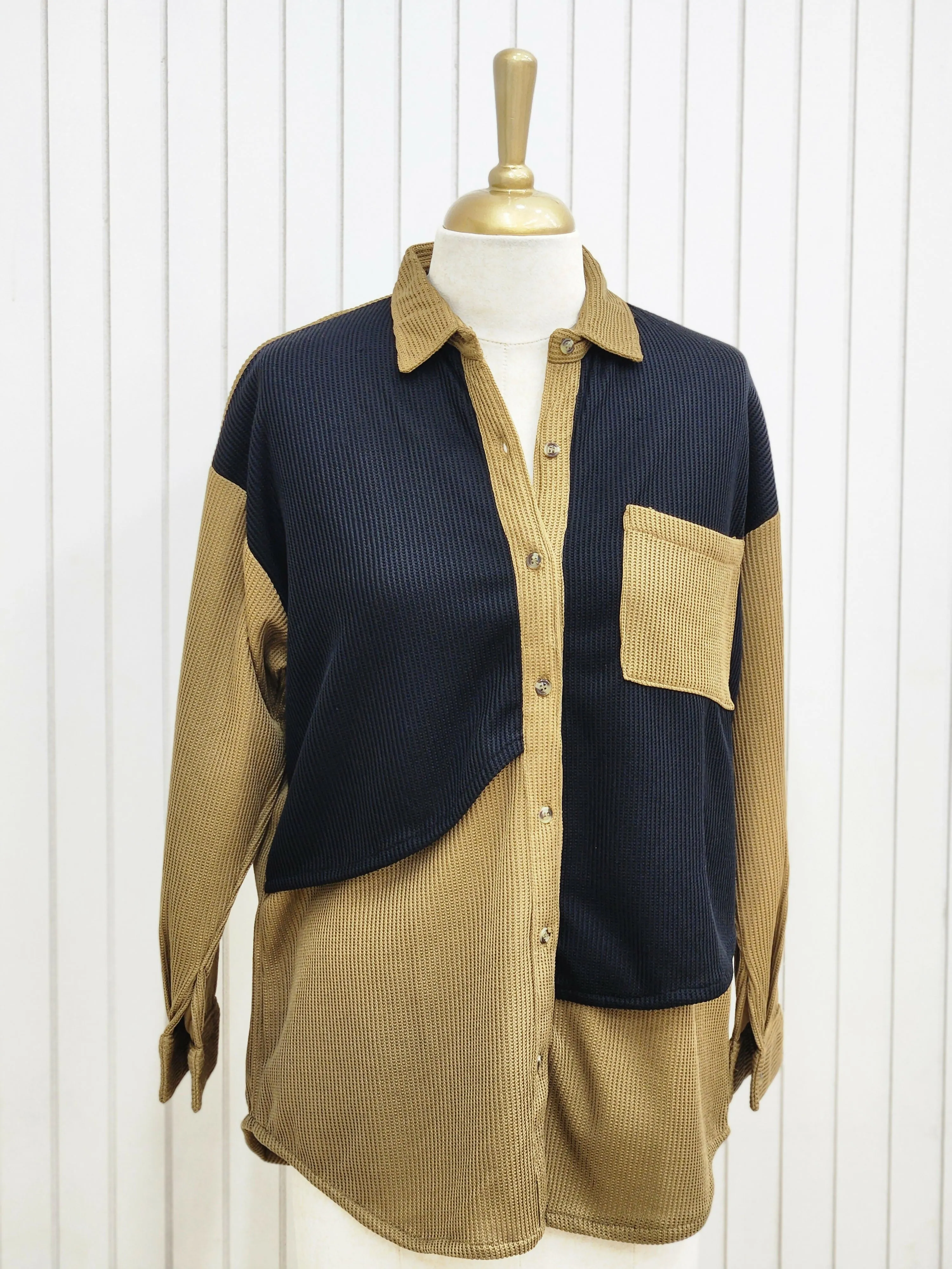 Brown and black shirt top