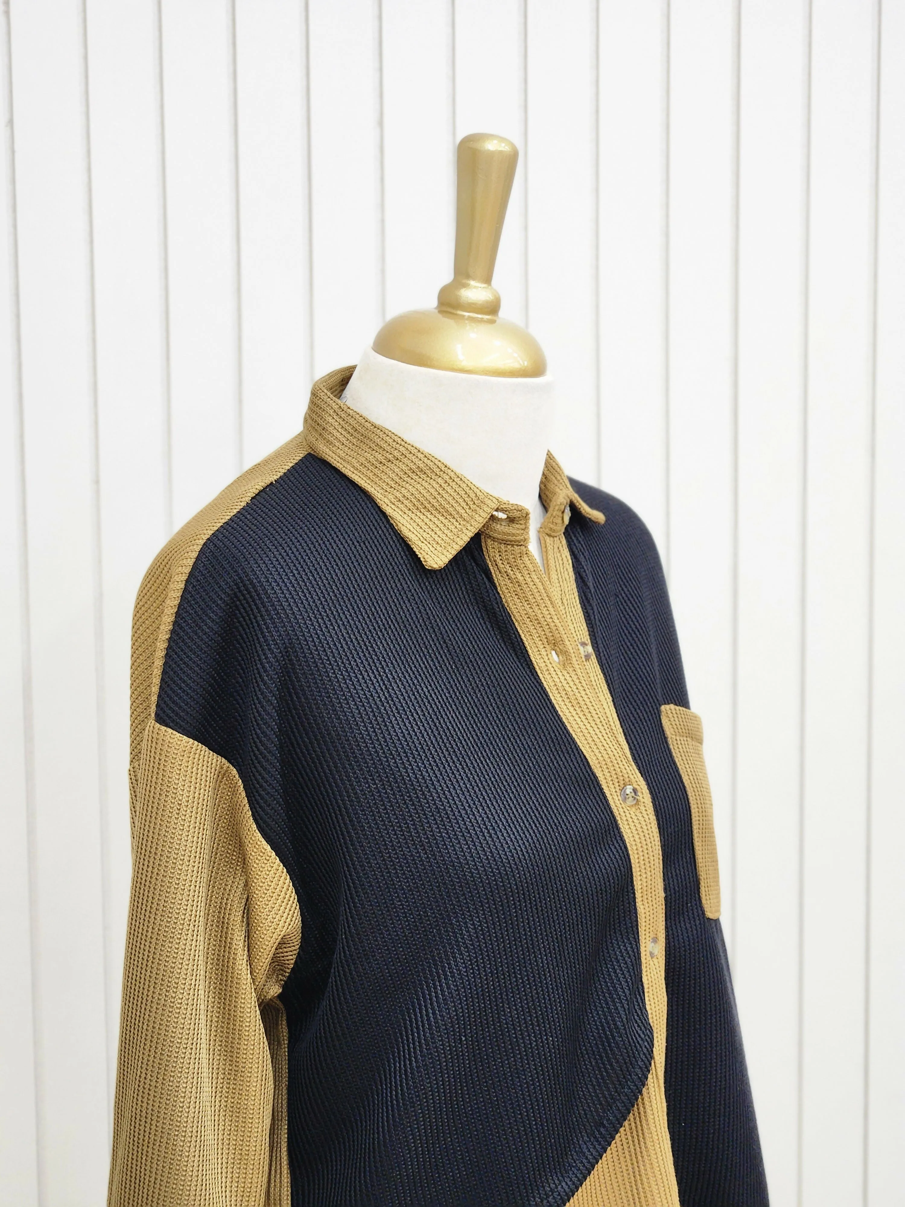 Brown and black shirt top