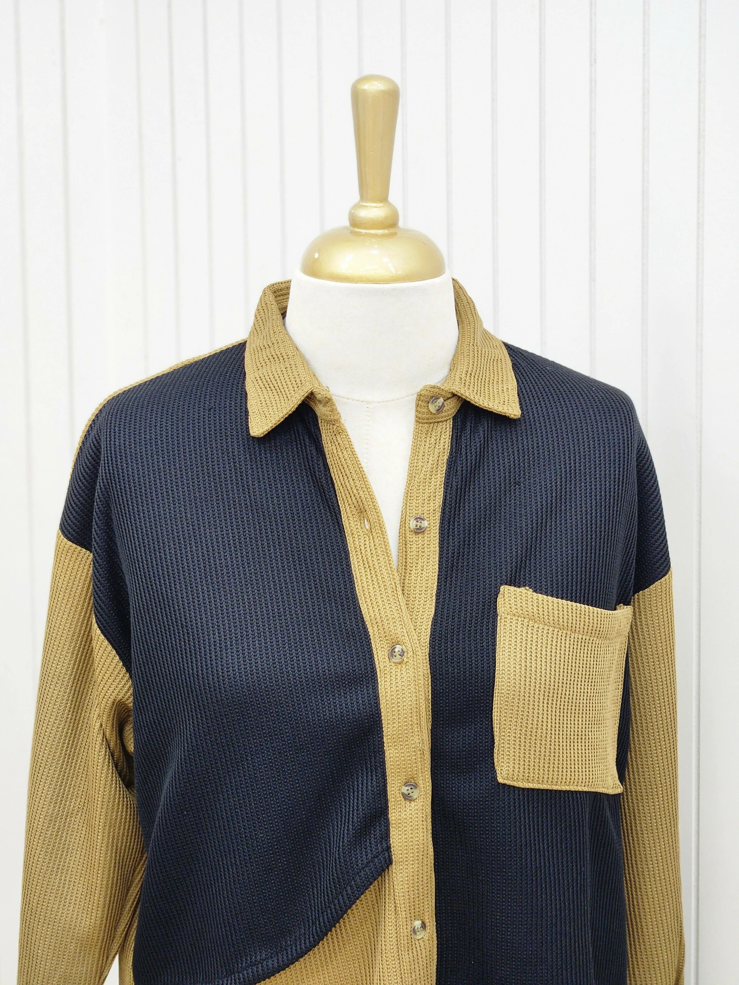 Brown and black shirt top