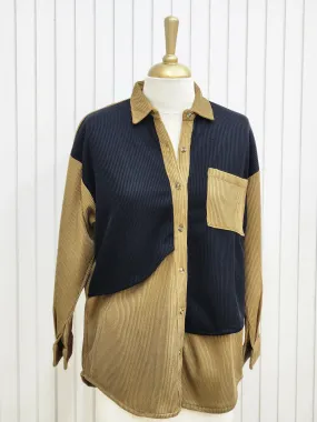 Brown and black shirt top