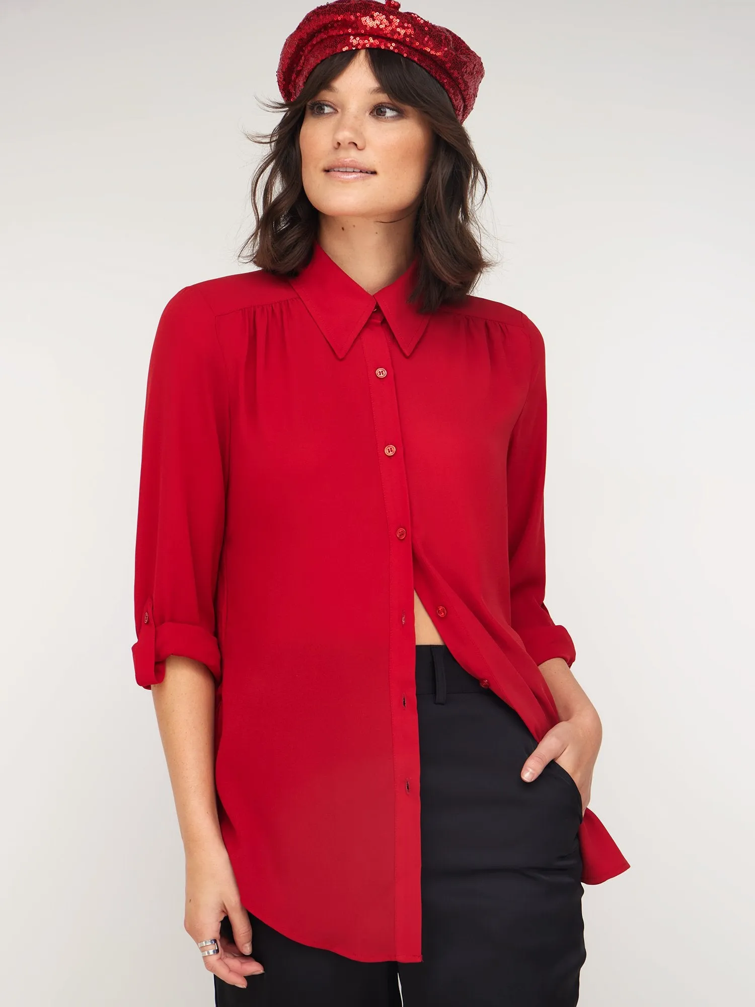 Button-Front Tunic Shirt