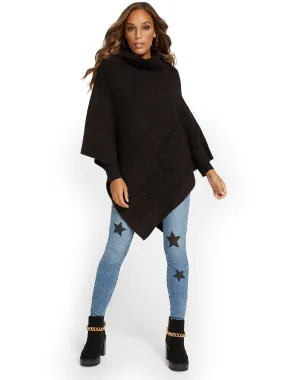 Cable-Knit Turtleneck Poncho