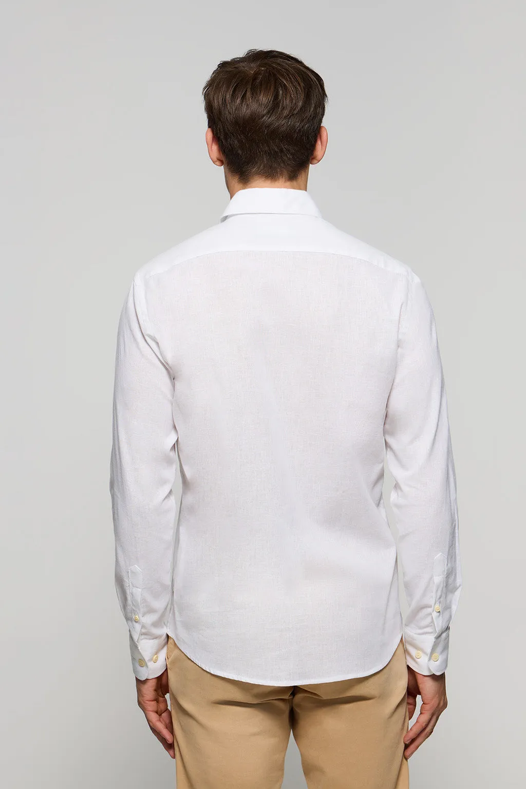 Camisa de lino y algodón slim blanca con logo Rigby Go