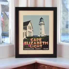 Cape Elizabeth Light Art Print 8" x 10" Framed Travel Poster By Alan Claude - Maine