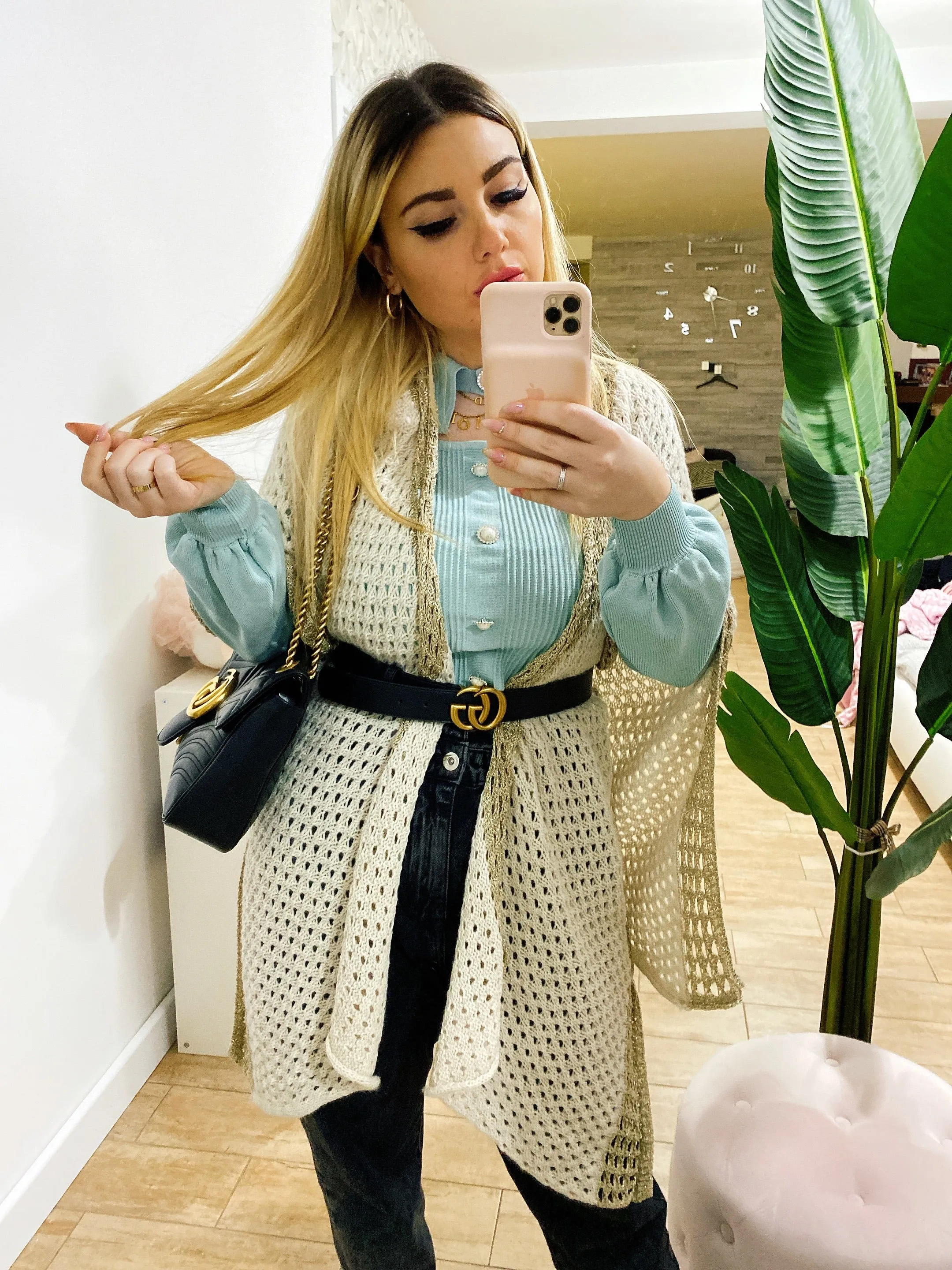 Cardigan traforato con dettagli glitter