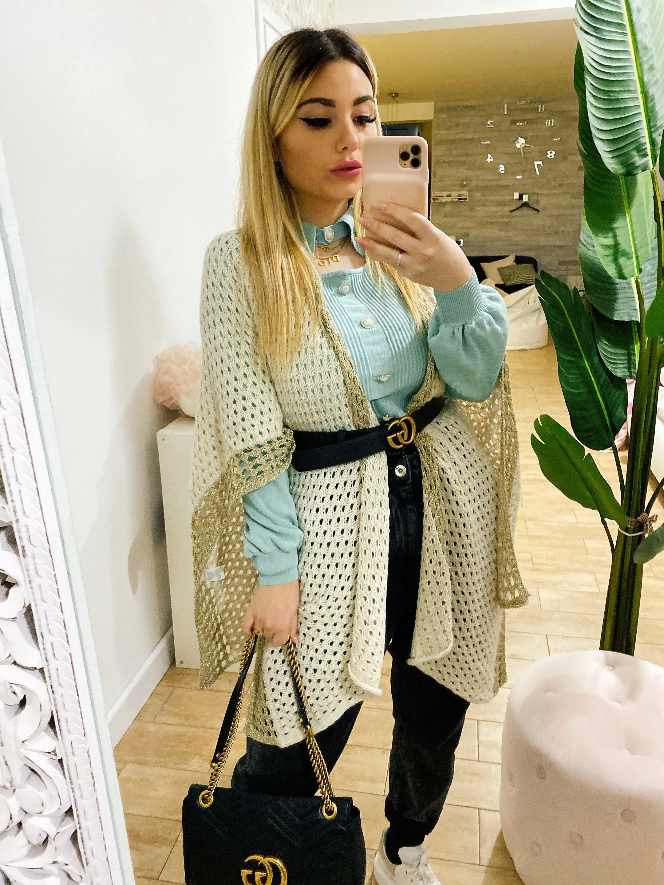 Cardigan traforato con dettagli glitter