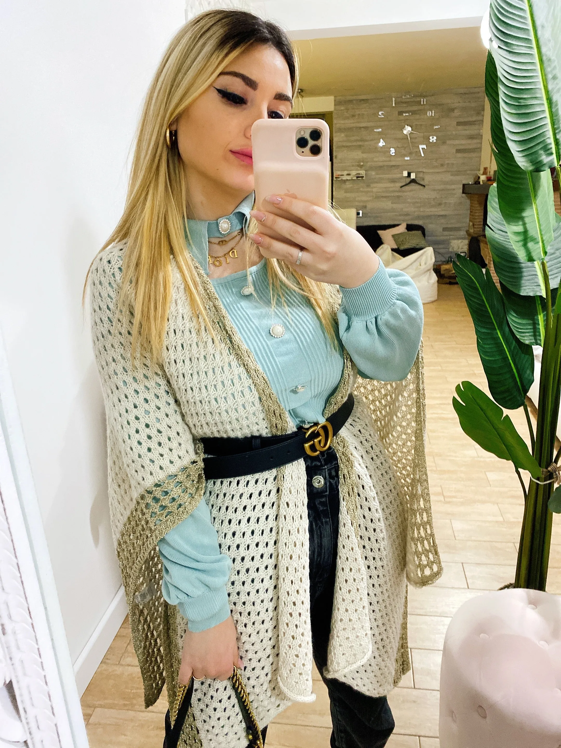 Cardigan traforato con dettagli glitter