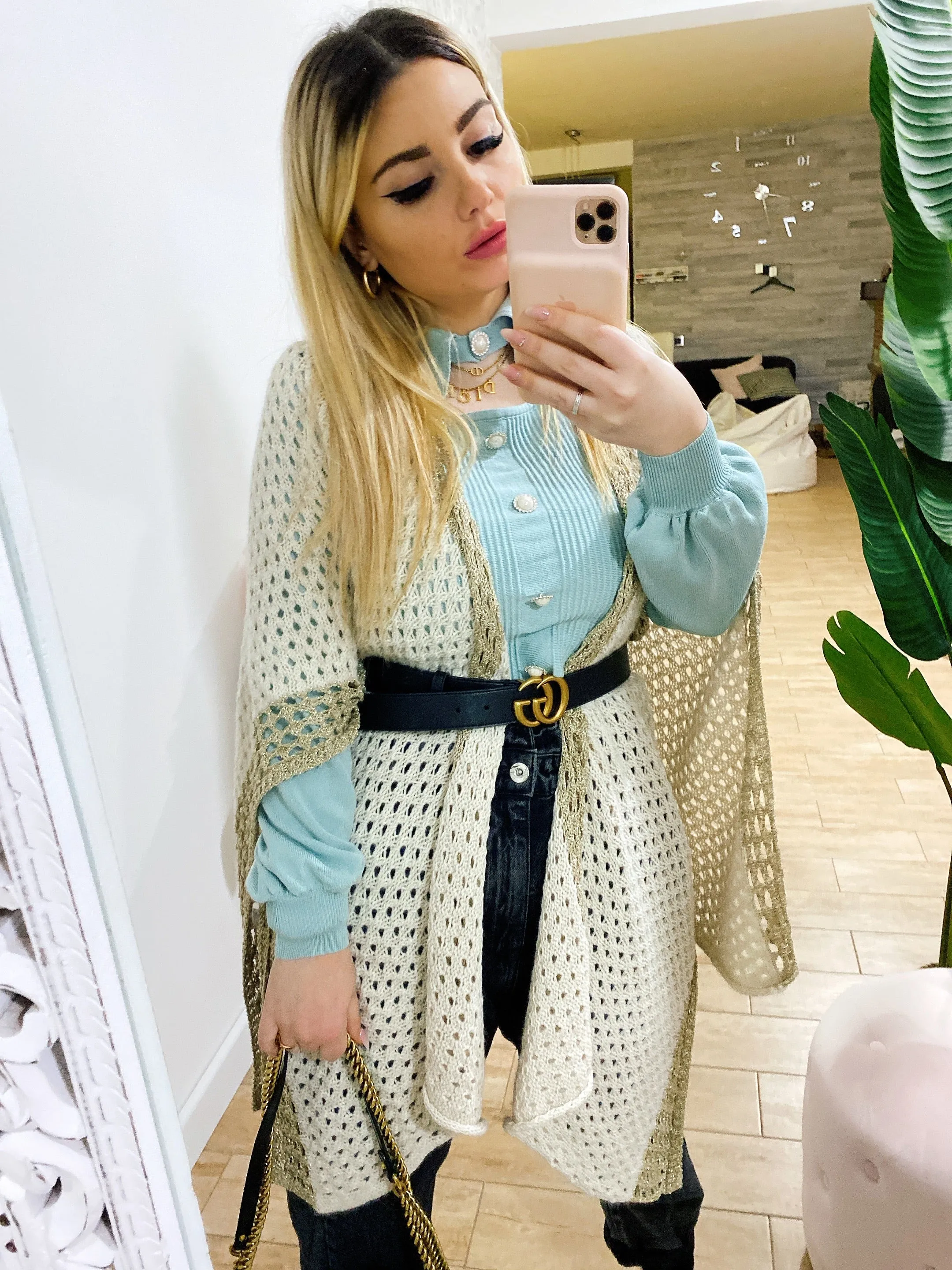 Cardigan traforato con dettagli glitter