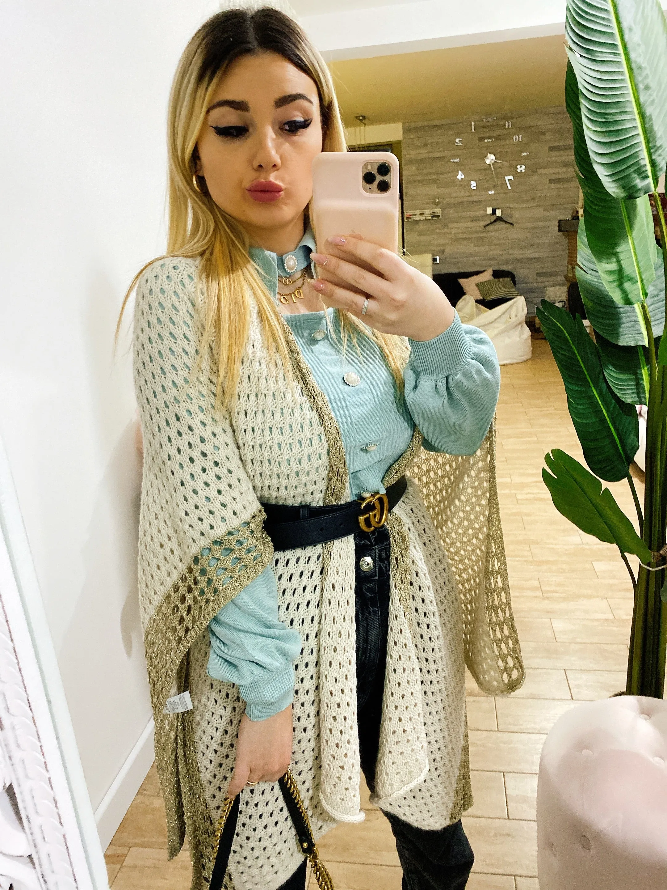 Cardigan traforato con dettagli glitter
