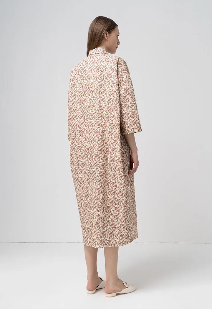 Choice Printed Monogram Long Sleeves Shirt Dress Brown