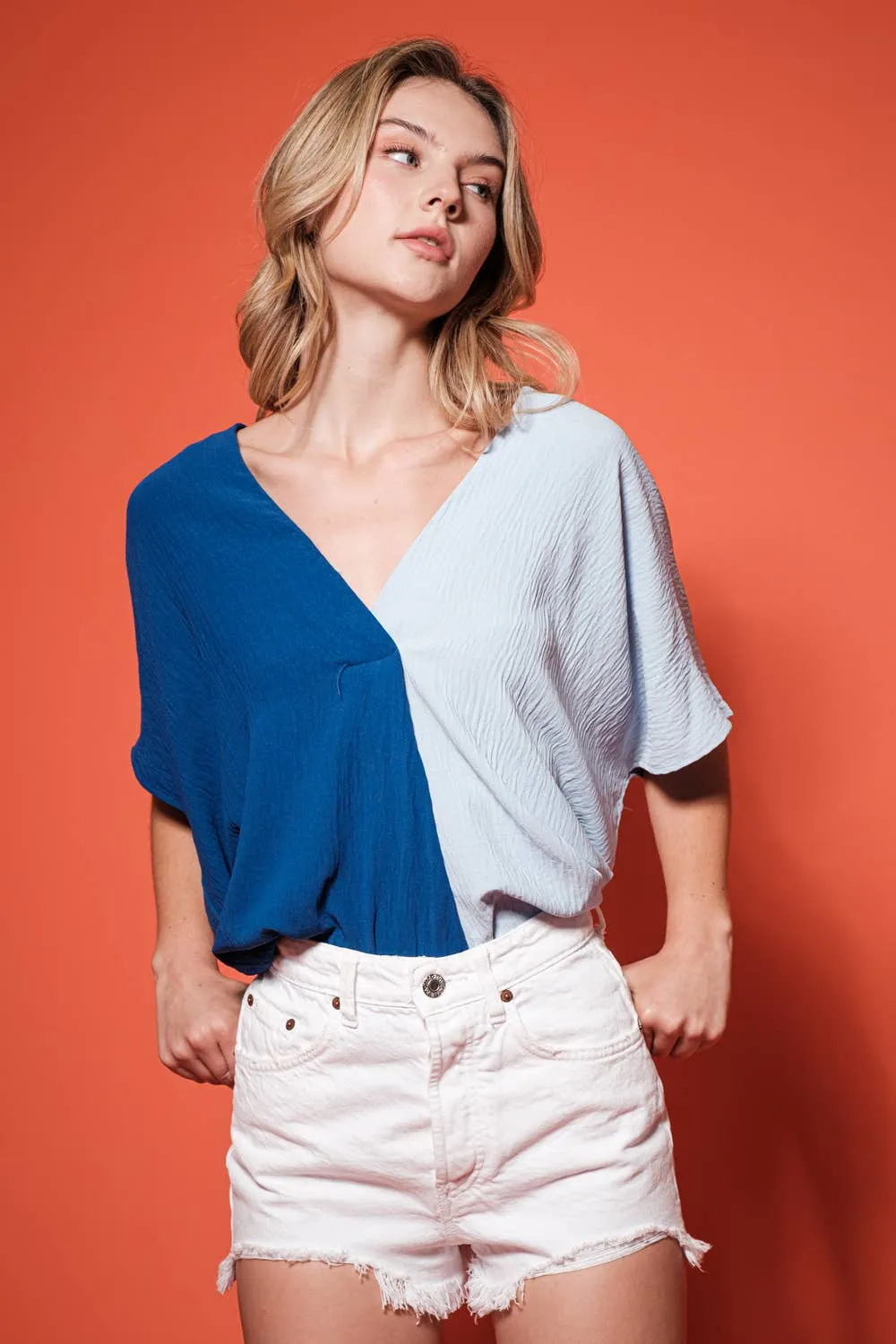 Color Block Tunic Blouse Top