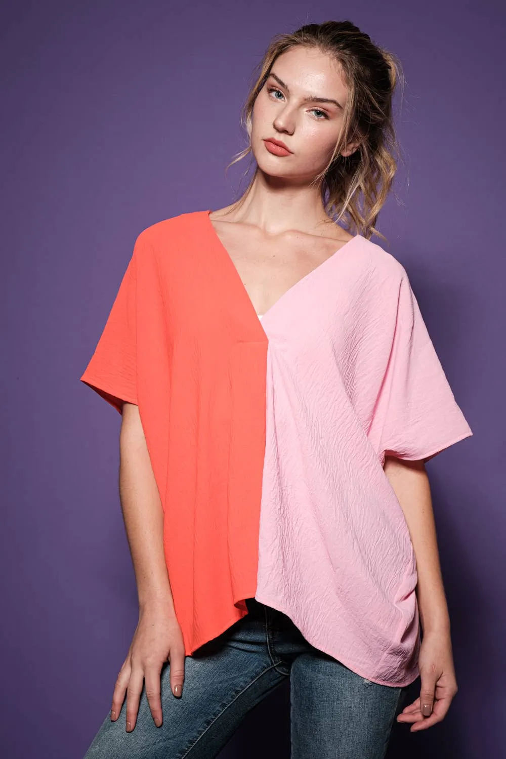 Color Block Tunic Blouse Top