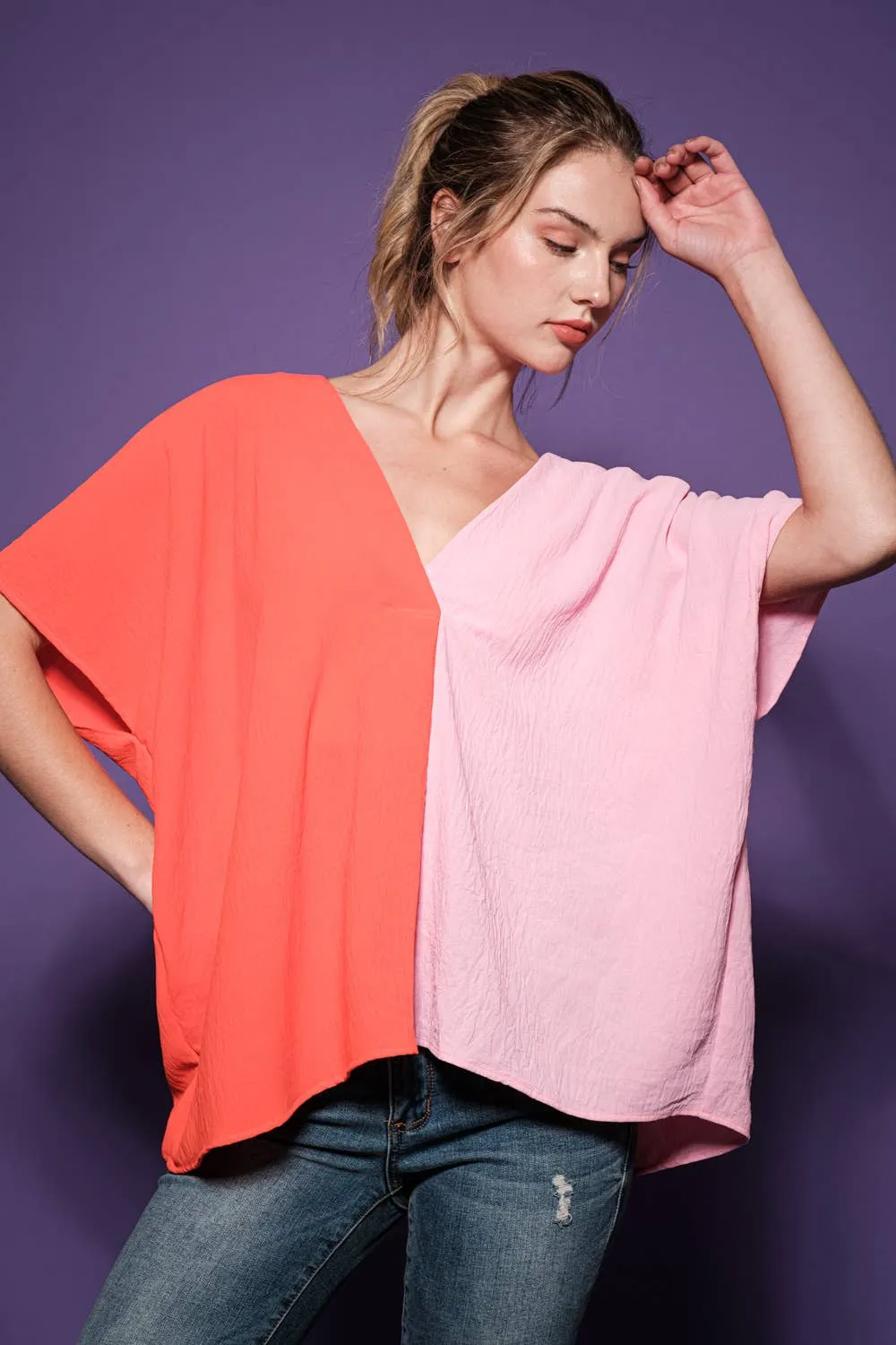 Color Block Tunic Blouse Top