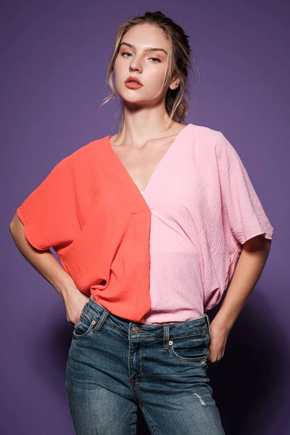 Color Block Tunic Blouse Top