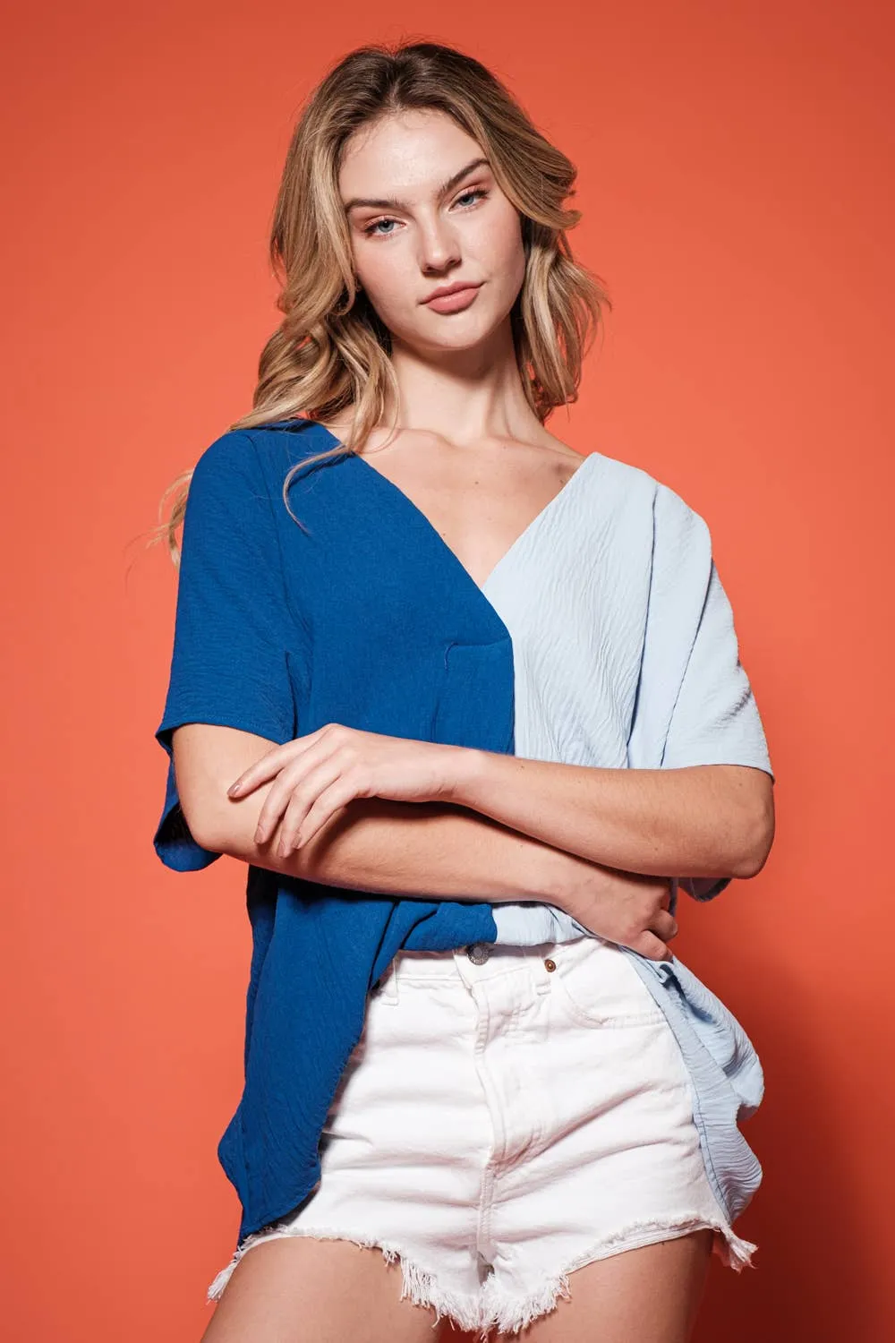 Color Block Tunic Blouse Top