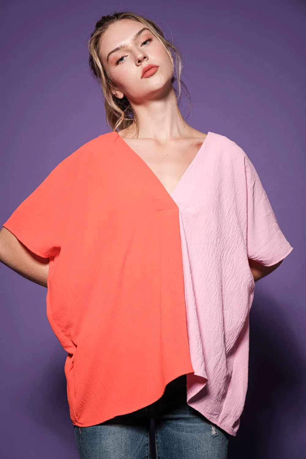 Color Block Tunic Blouse Top