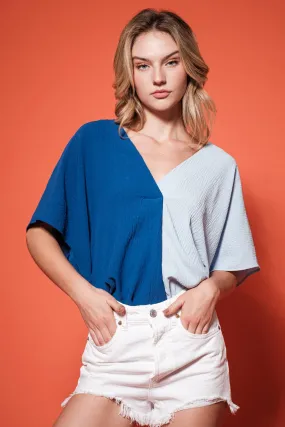 Color Block Tunic Blouse Top