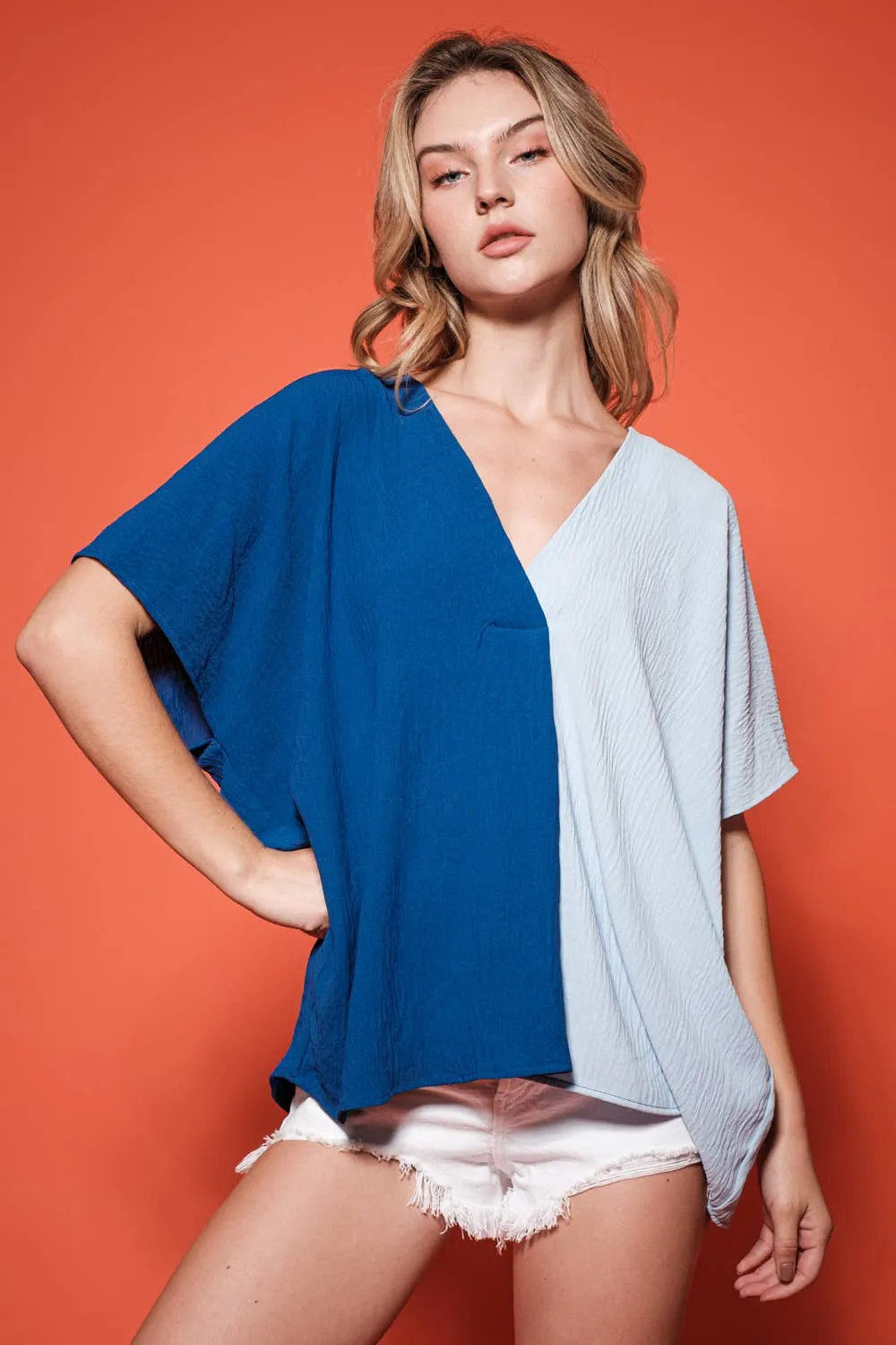 Color Block Tunic Blouse Top