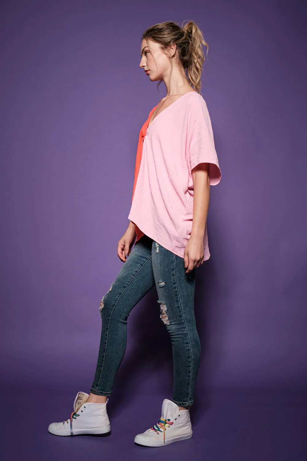 Color Block Tunic Blouse Top