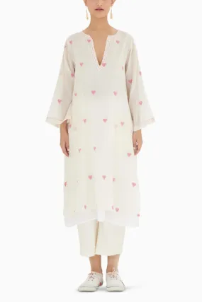 Cream Hand Woven Heart Jamdani Tunic
