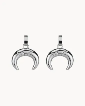 Dainty Crescent Horn Earring Pendants, Silver