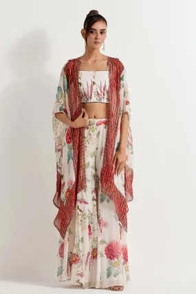 Daisy Printed Sharara Co-Ord Set With Cape