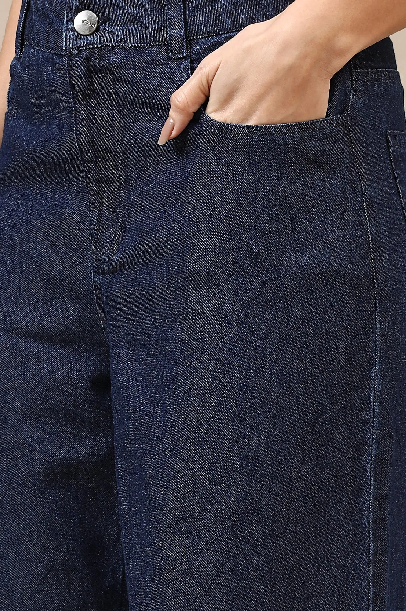 Dark Blue Cotton Denim Flared Pants