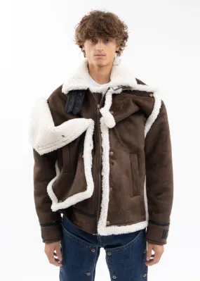 DARK BROWN SNAP PANEL SHEARLING JACKET