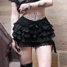 Dark Gothic Ruffle Tiered Skort
