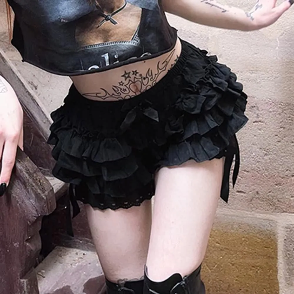 Dark Gothic Ruffle Tiered Skort