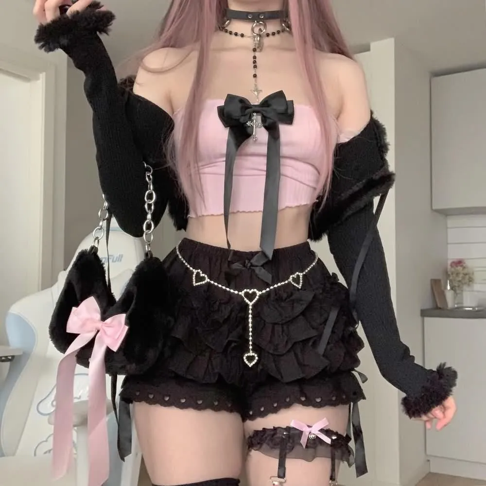 Dark Gothic Ruffle Tiered Skort