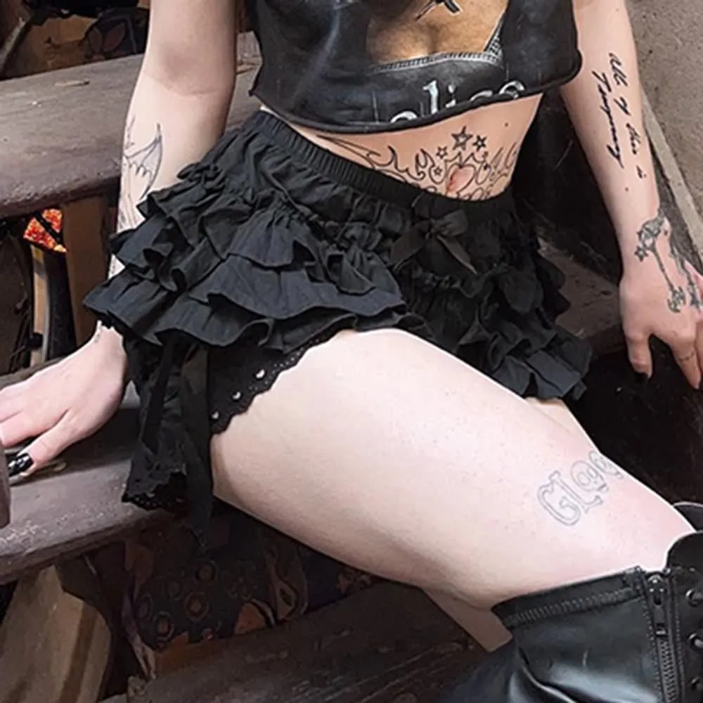 Dark Gothic Ruffle Tiered Skort