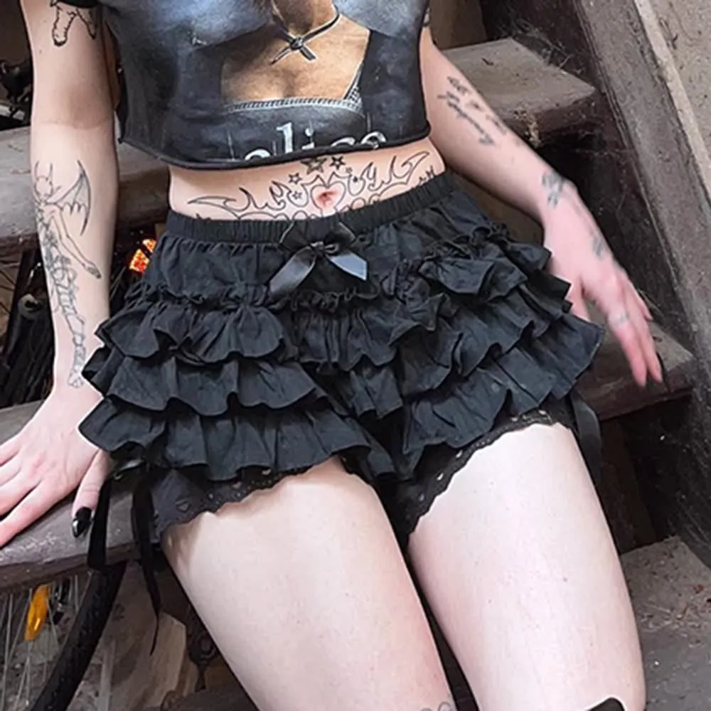 Dark Gothic Ruffle Tiered Skort